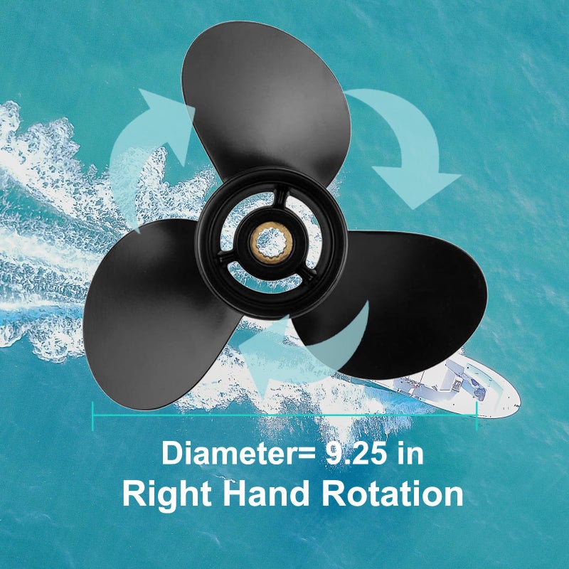 Qiclear بروبلر قوارب من الألمنيوم Qiclear OEM ترقية 9.25 × 9 و10 و11 سن 14 ملعقة تناسب محركات ميركوري الخارجية 9.9/15/20HP ومحركات توهاتسو 9.9/12/15/18HP/20HP، NSM NSF MFS، علبة تروس 2-1/2"، يمين (9.25x9) - Image 4
